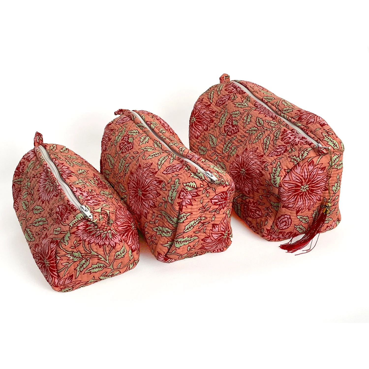 Sunflower Block Print Cotton Washbag, Make Up Bag, Pencil Case with Waterproof Lining - Pink Sunflower Print - Image 4