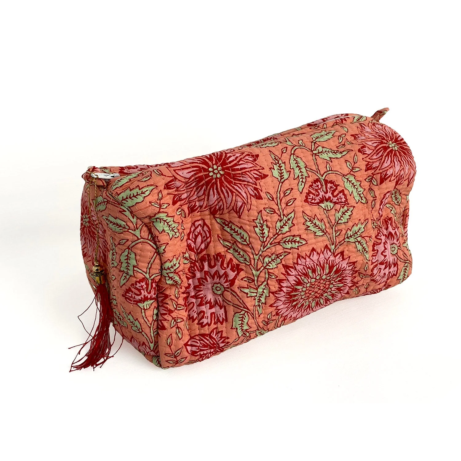 Sunflower Block Print Cotton Washbag, Make Up Bag, Pencil Case with Waterproof Lining - Pink Sunflower Print - Image 5