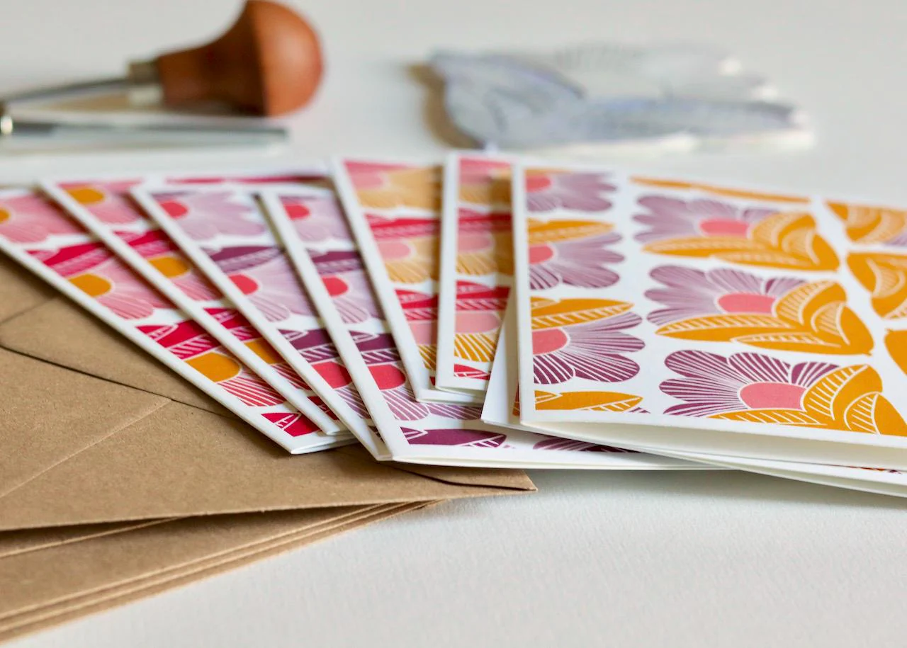 Sunrise Abstract Floral Linocut Cards | Set of 8 Notecards & Envelopes - Image 10