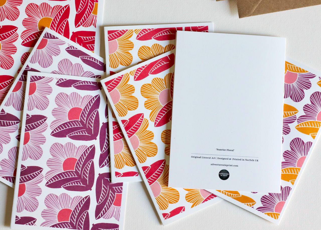 Sunrise Abstract Floral Linocut Cards | Set of 8 Notecards & Envelopes - Image 4