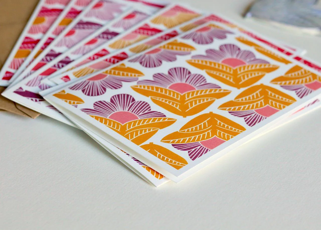 Sunrise Abstract Floral Linocut Cards | Set of 8 Notecards & Envelopes - Image 5