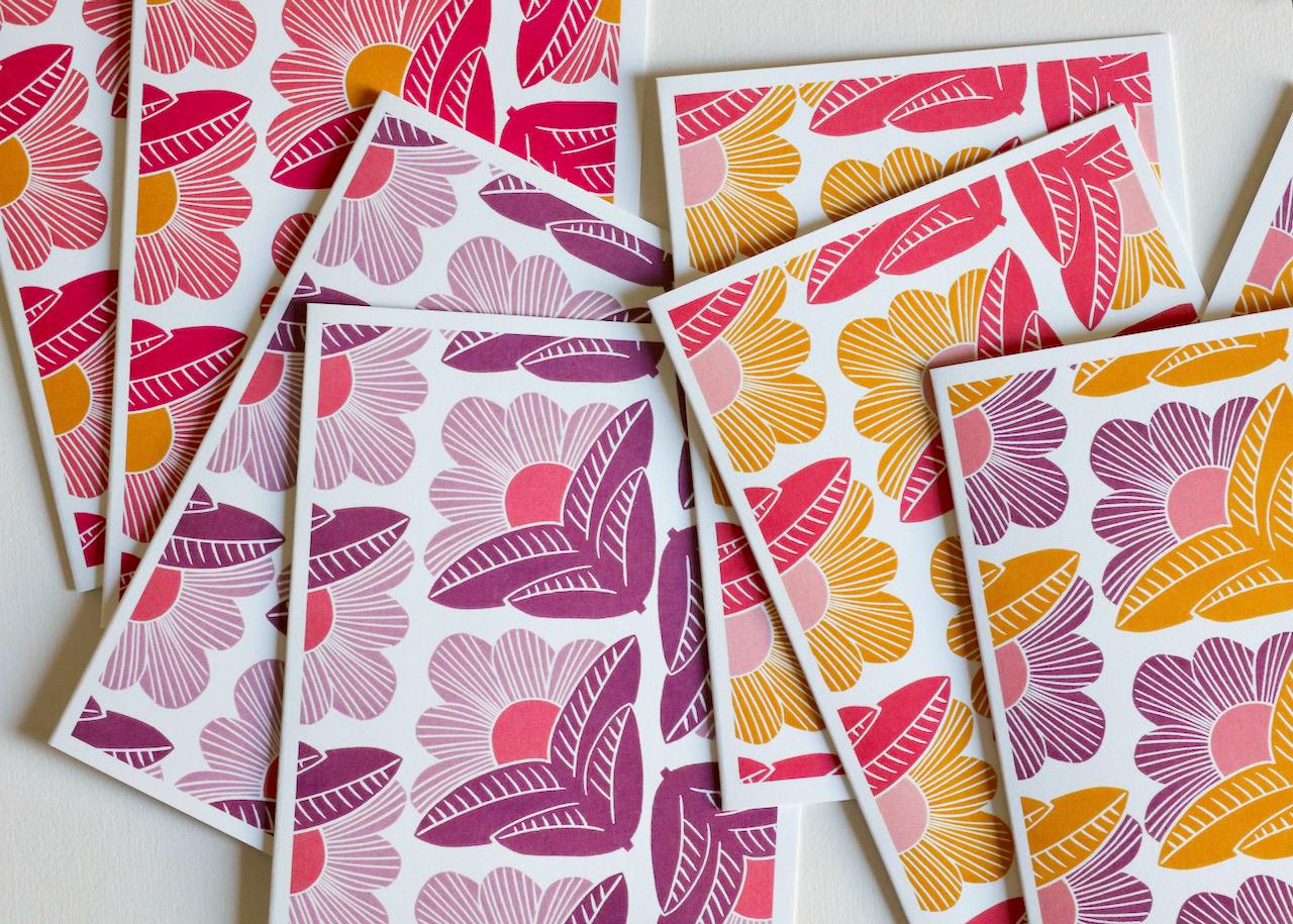 Sunrise Abstract Floral Linocut Cards | Set of 8 Notecards & Envelopes - Image 8
