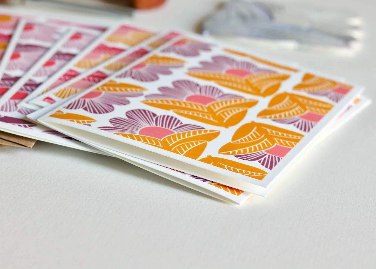 Sunrise Abstract Floral Linocut Cards | Set of 8 Notecards & Envelopes - Image 9