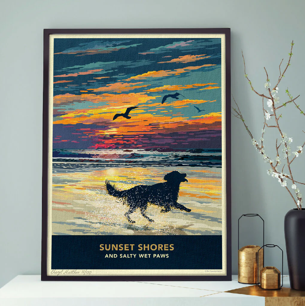 GOLDEN RETRIEVER 'SUNSET ON THE BEACH' LIMITED EDITION ART PRINT