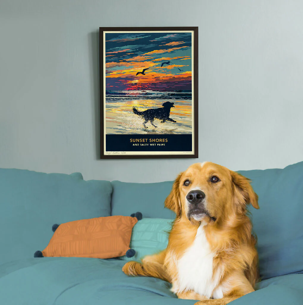 GOLDEN RETRIEVER 'SUNSET ON THE BEACH' LIMITED EDITION ART PRINT - Image 2