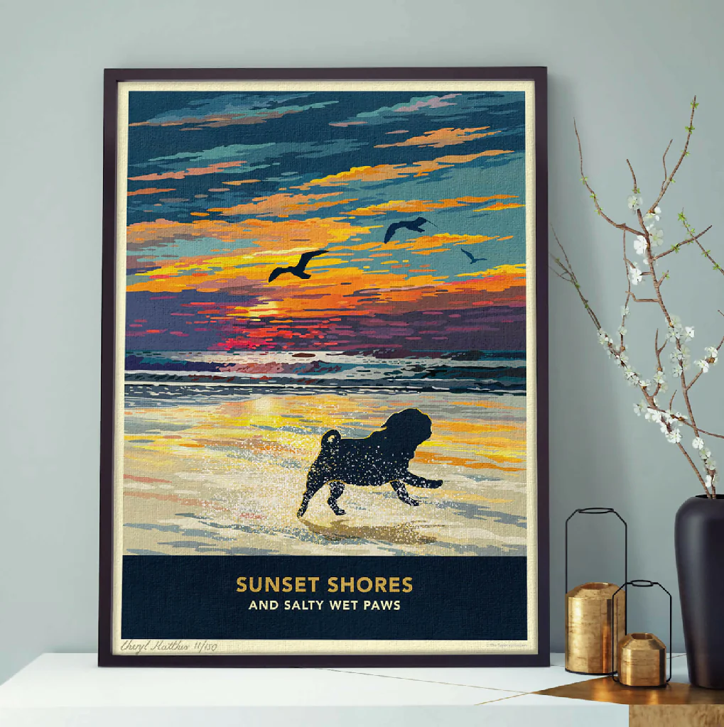PUG 'SUNSET ON THE BEACH' LIMITED EDITION ART PRINT