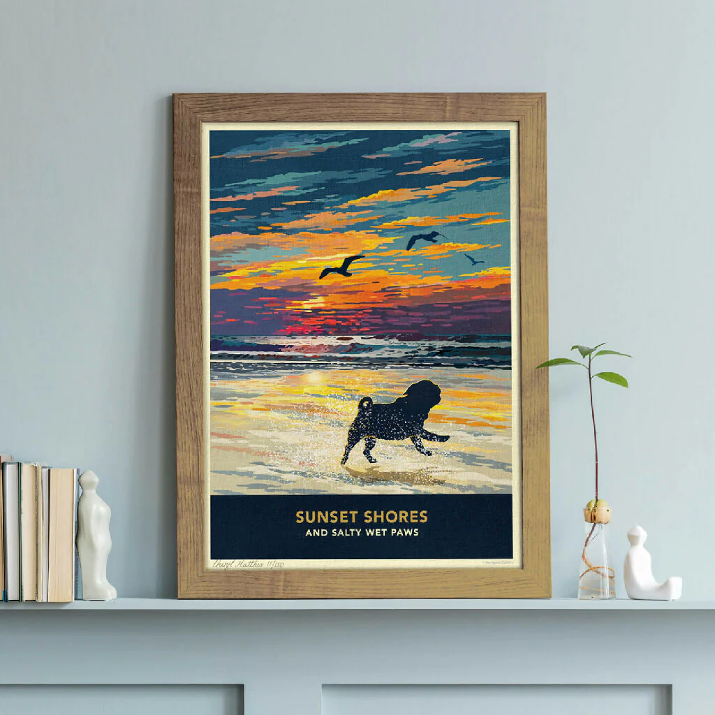 PUG 'SUNSET ON THE BEACH' LIMITED EDITION ART PRINT - Image 3