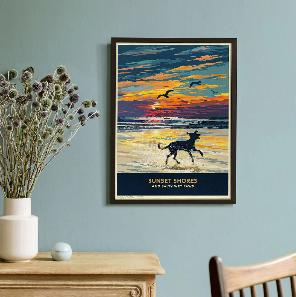 WHIPPET OR GREYHOUND 'SUNSET ON THE BEACH' LIMITED EDITION ART PRINT - Image 2
