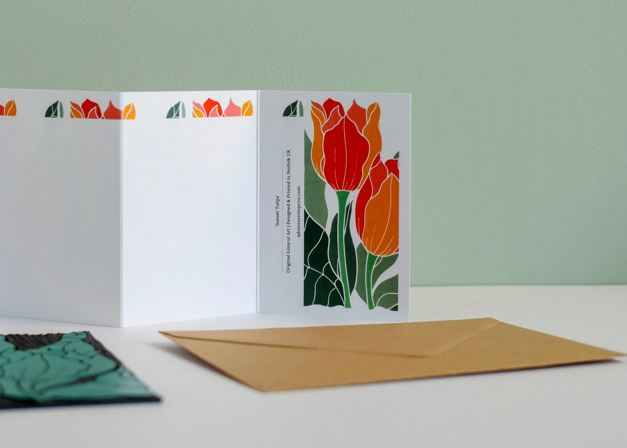 Sunset Tulips Garland Card | Single Card & Envelope - Image 3