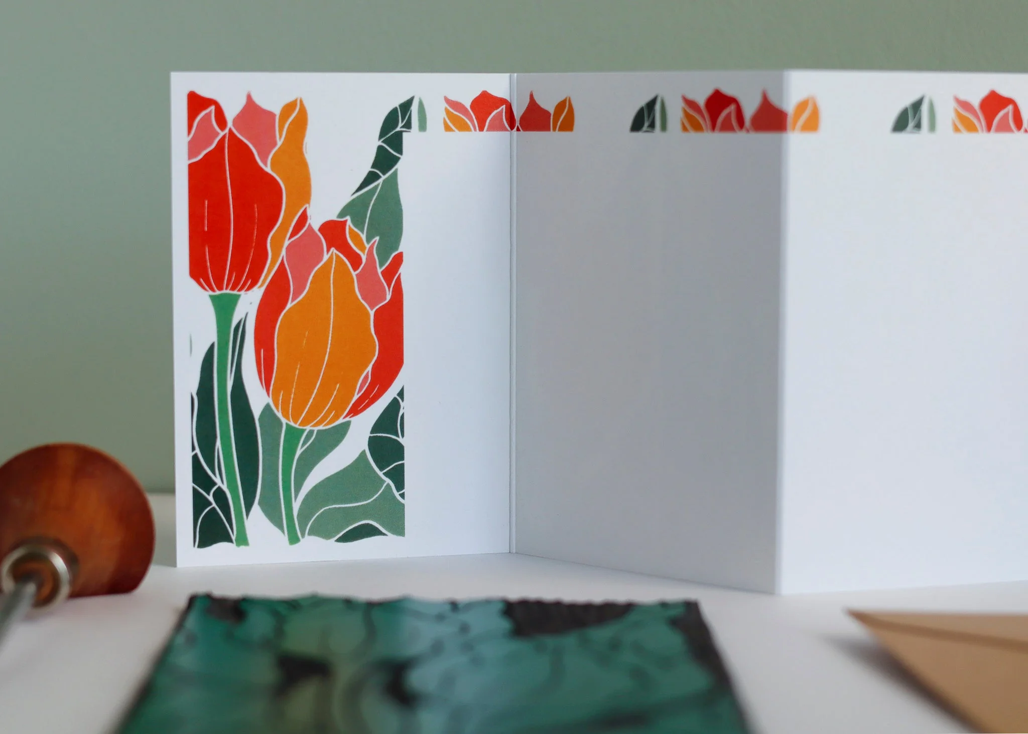 Sunset Tulips Garland Card | Single Card & Envelope - Image 4