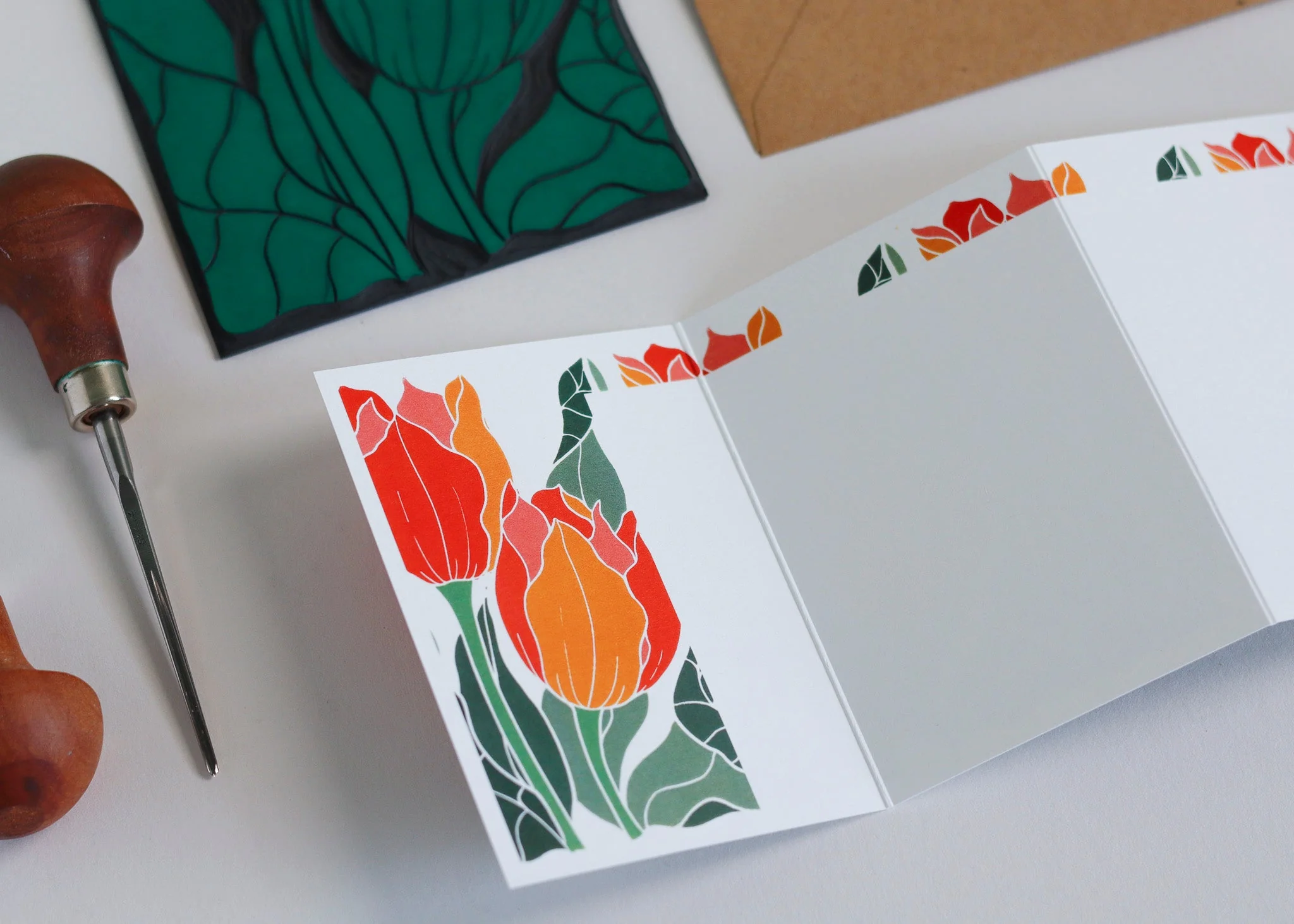 Sunset Tulips Garland Card | Single Card & Envelope - Image 8