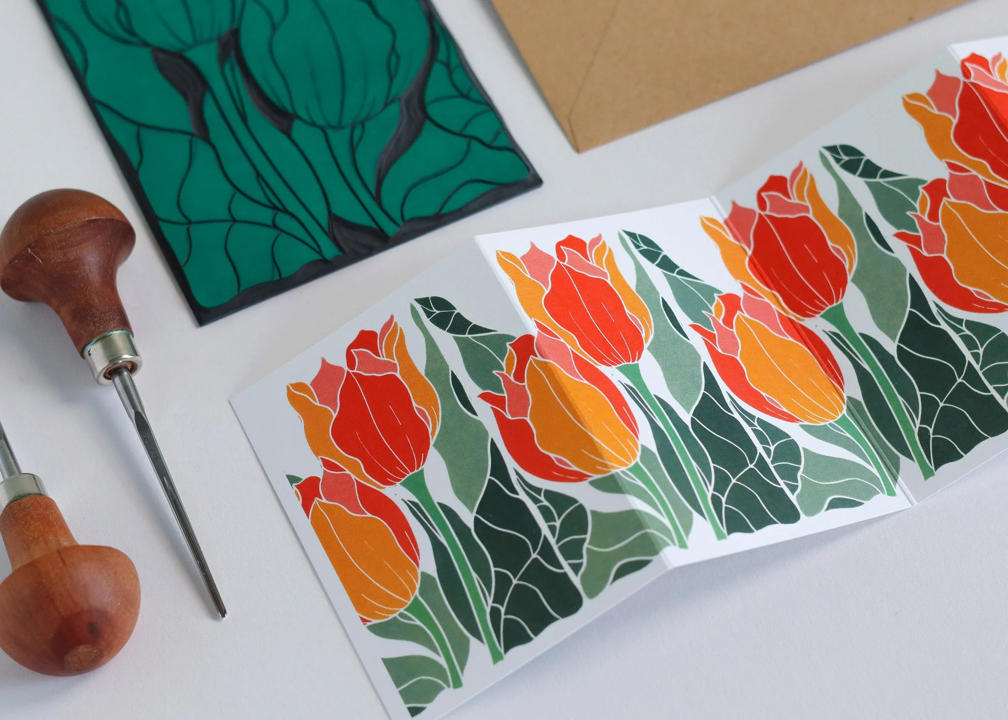Sunset Tulips Garland Card | Single Card & Envelope - Image 9