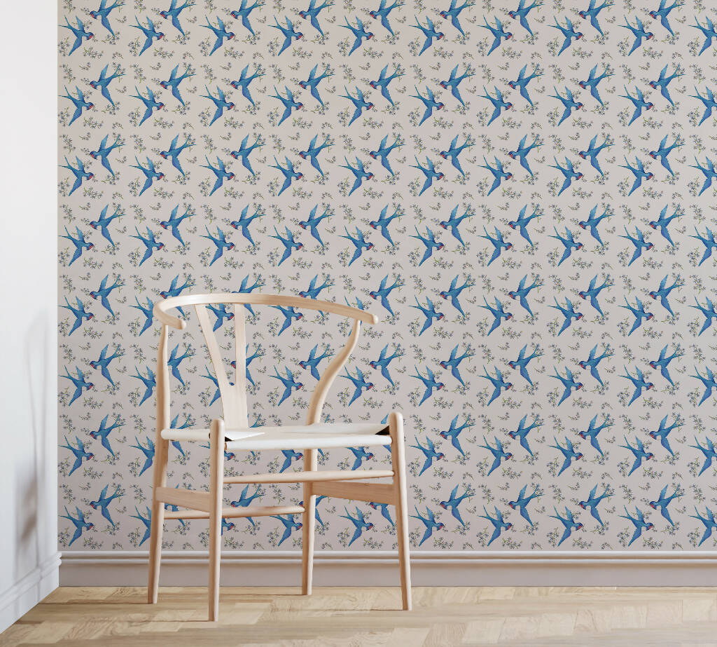 Swallow and Forget-Me-Not Sustainable Wallpaper - Image 2