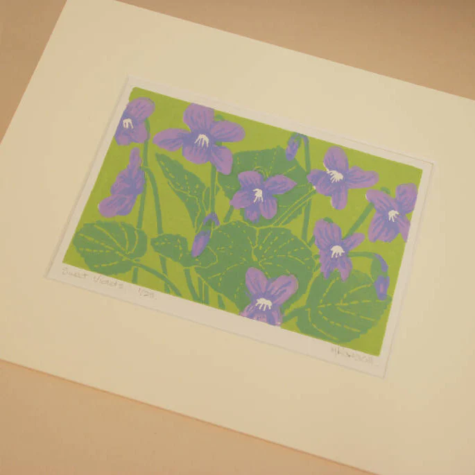 Sweet Violets - Limited Edition - Original Linocut Print - Image 2