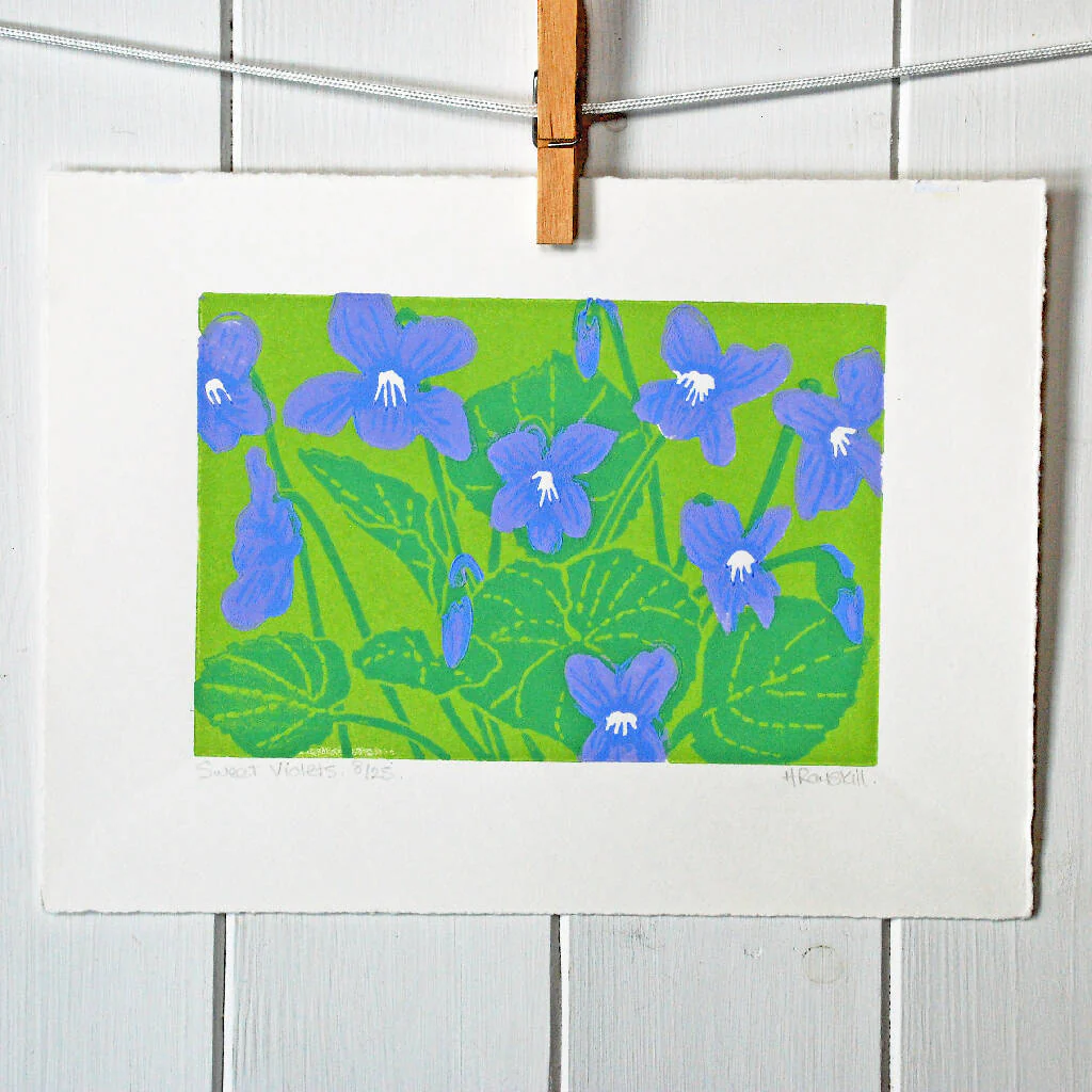 Sweet Violets - Limited Edition - Original Linocut Print - Image 3