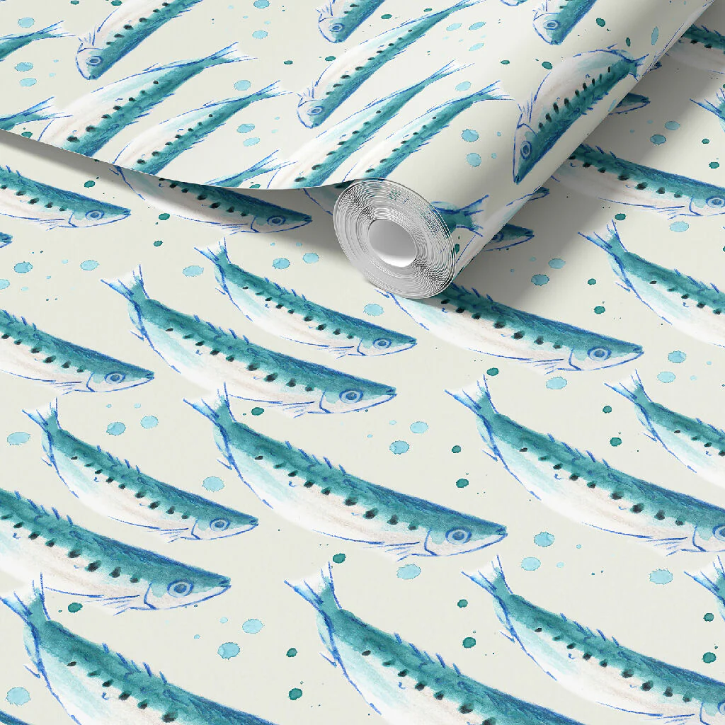 Swimming Sardines Coastal Wallpaper: Available in Five Colours