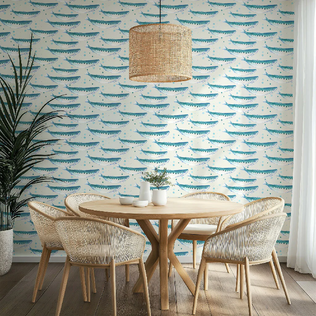 Swimming Sardines Coastal Wallpaper: Available in Five Colours - Image 2