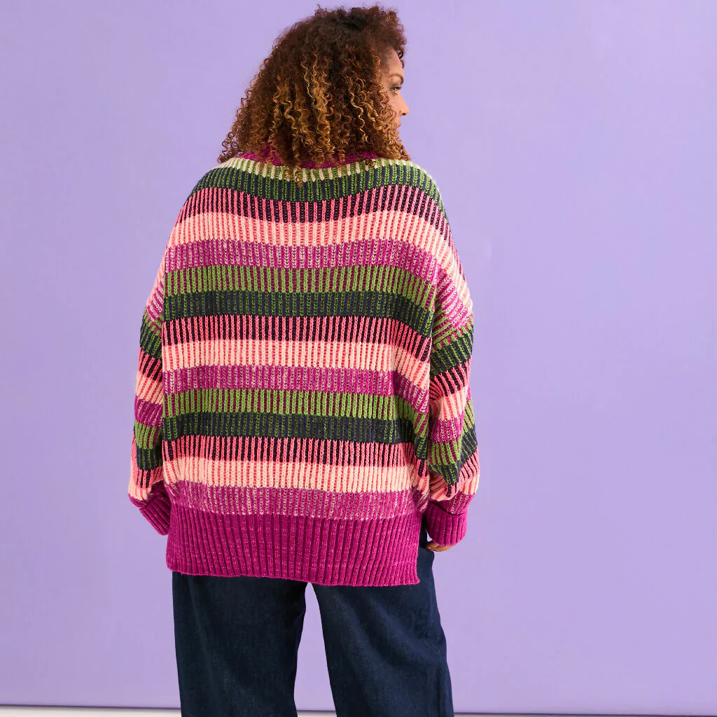 Tasha Oversized Balloon Sleeve Stripe Roll Neck Jumper - Purple - Image 4