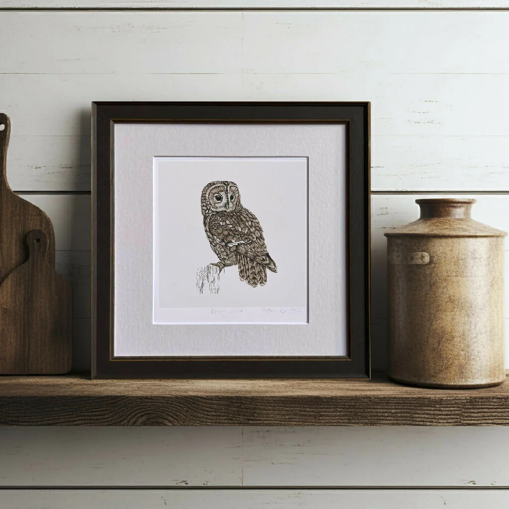 Tawny Owl White -Signed and mounted Giclée Art Print - Image 3