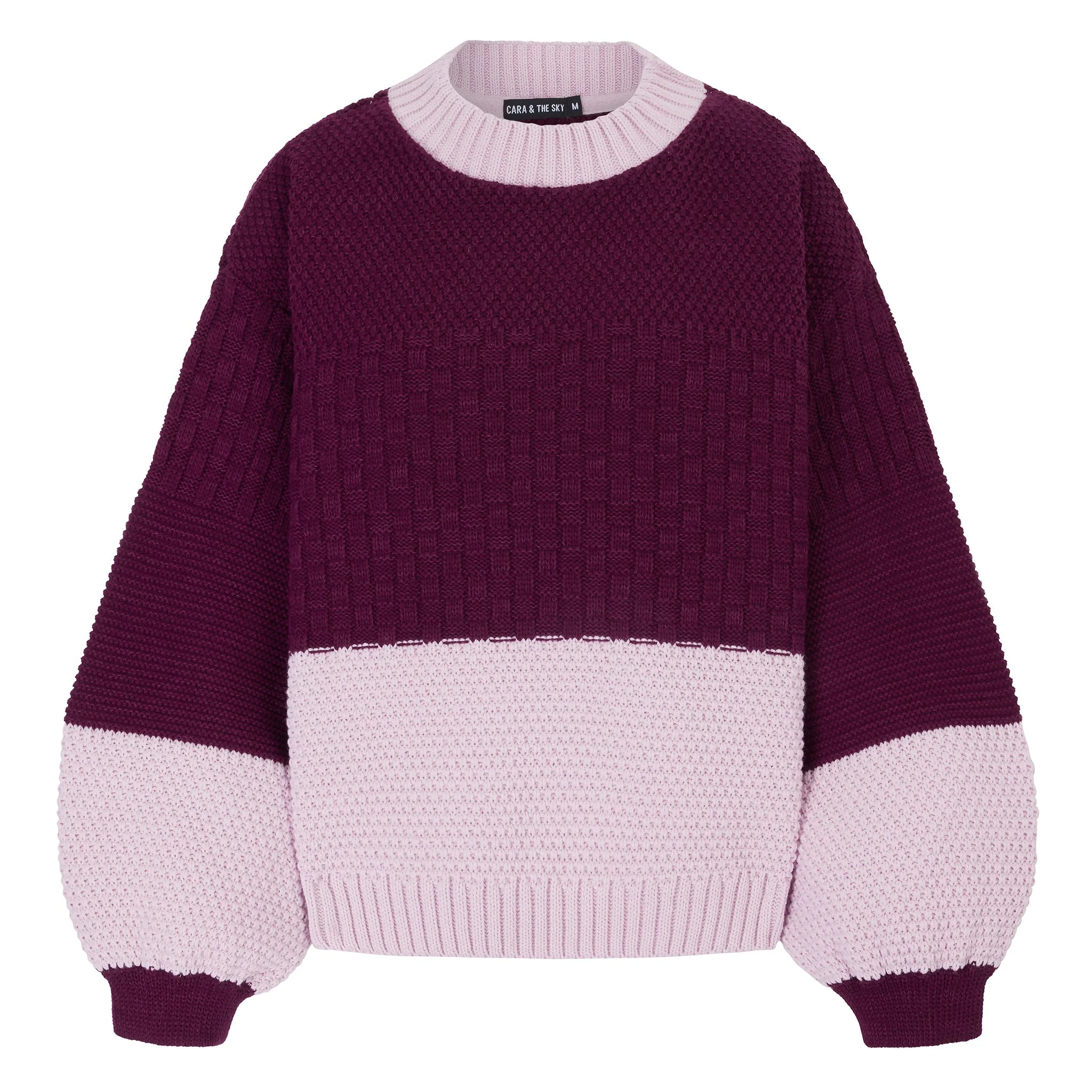 Taz Recycled Cotton Mix Two Tone Jumper - Burgundy - Image 2