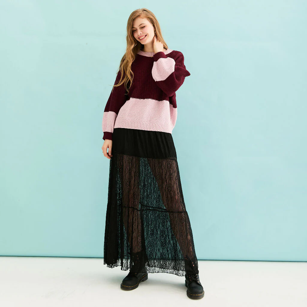 Taz Recycled Cotton Mix Two Tone Jumper - Burgundy - Image 6