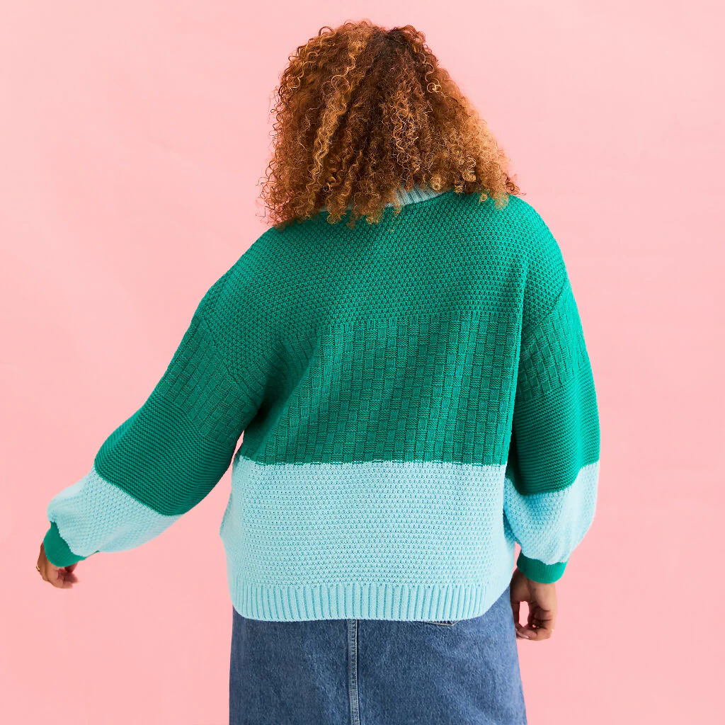 Taz Recycled Cotton Mix Two Tone Jumper - Green - Image 11