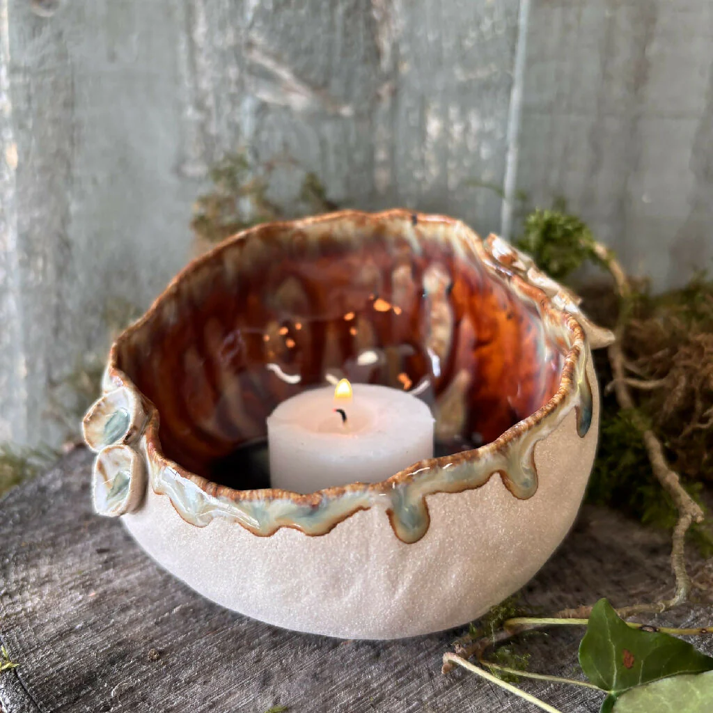 Tea light holder pottery ceramic woodland toadstool elf cap - Image 2