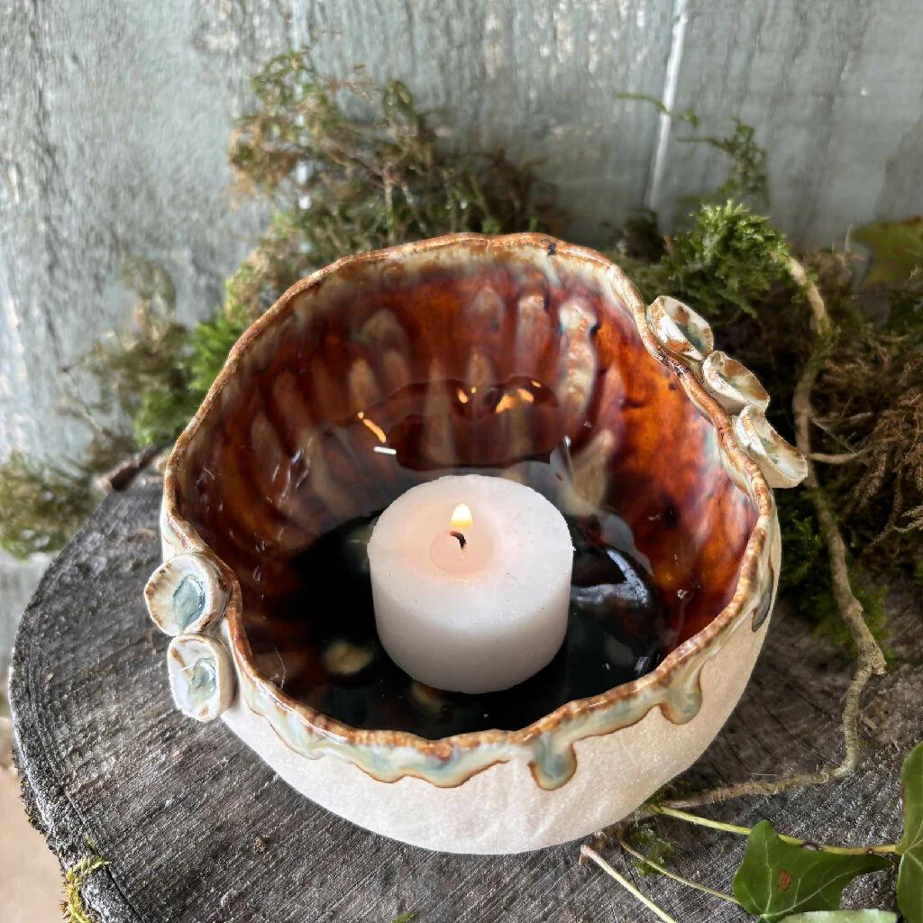 Tea light holder pottery ceramic woodland toadstool elf cap - Image 3