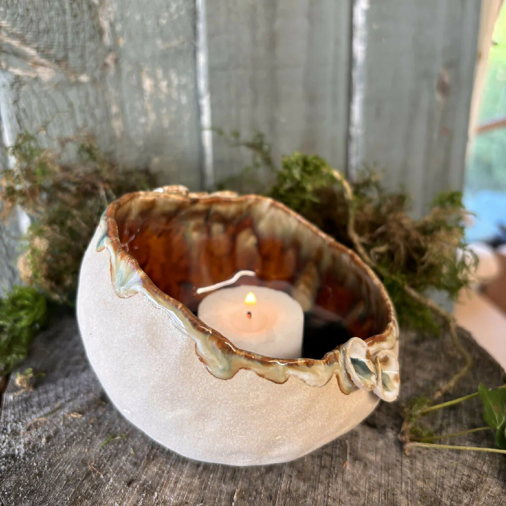 Tea light holder pottery ceramic woodland toadstool elf cap - Image 4