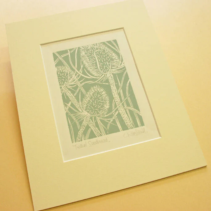 Teasel Seedhead in Teal Blue - Open Ended Edition - Original Linocut Print - Image 3