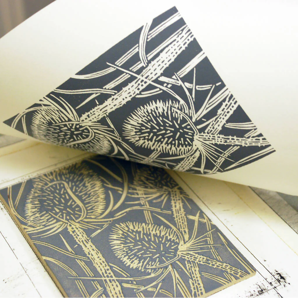 Teasel Seedhead in Teal Blue - Open Ended Edition - Original Linocut Print - Image 8