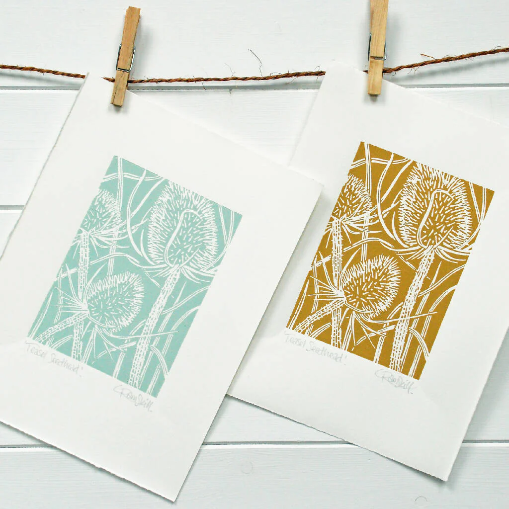 Teasel Seedhead in Teal Blue - Open Ended Edition - Original Linocut Print - Image 9