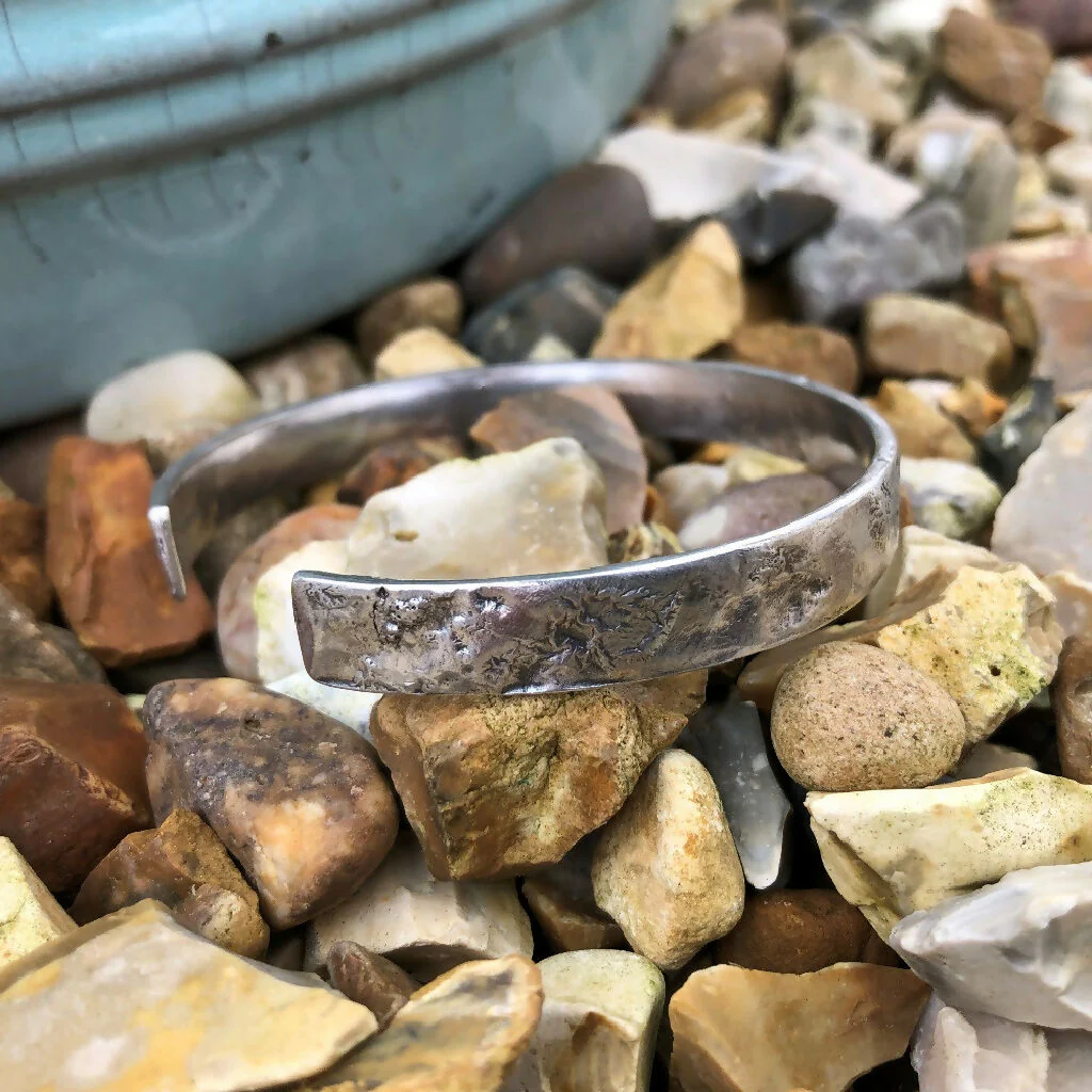 Textured Sterling Silver Cuff Bangle - Image 2