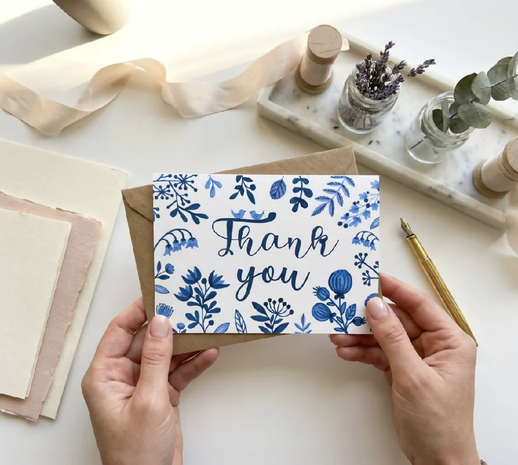 Thank You Note Card Set - Blue Florals - Image 2