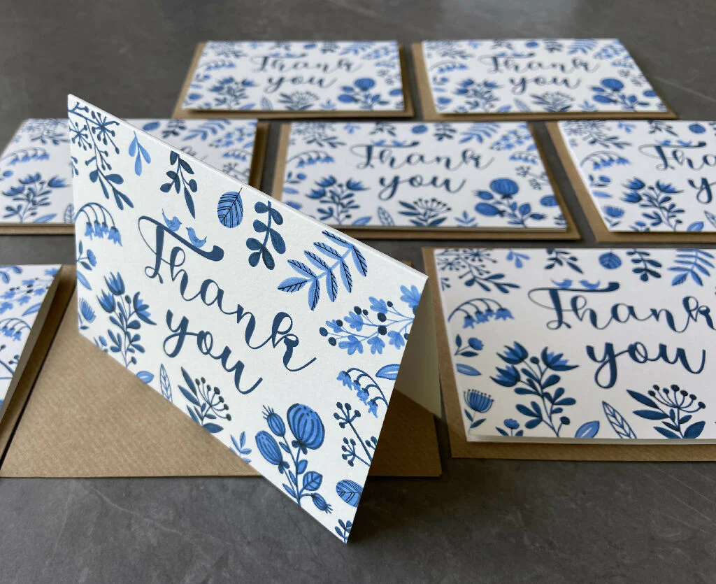 Thank You Note Card Set - Blue Florals - Image 4
