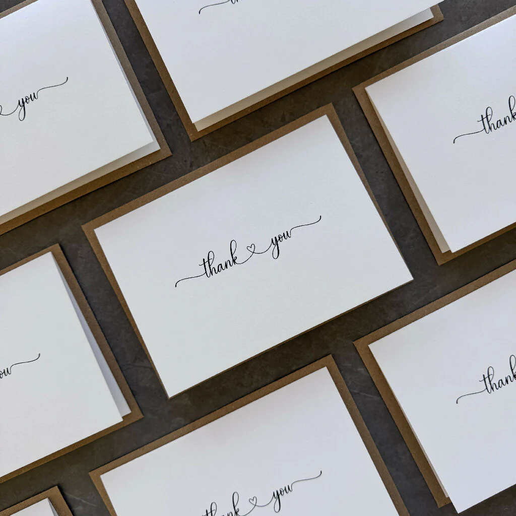 Thank You Note Card Set - Minimalist Love Heart Script