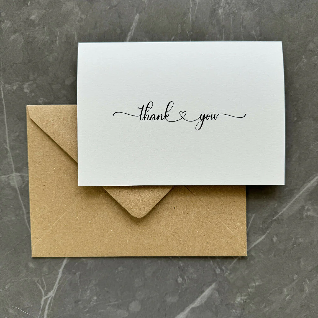 Thank You Note Card Set - Minimalist Love Heart Script - Image 3