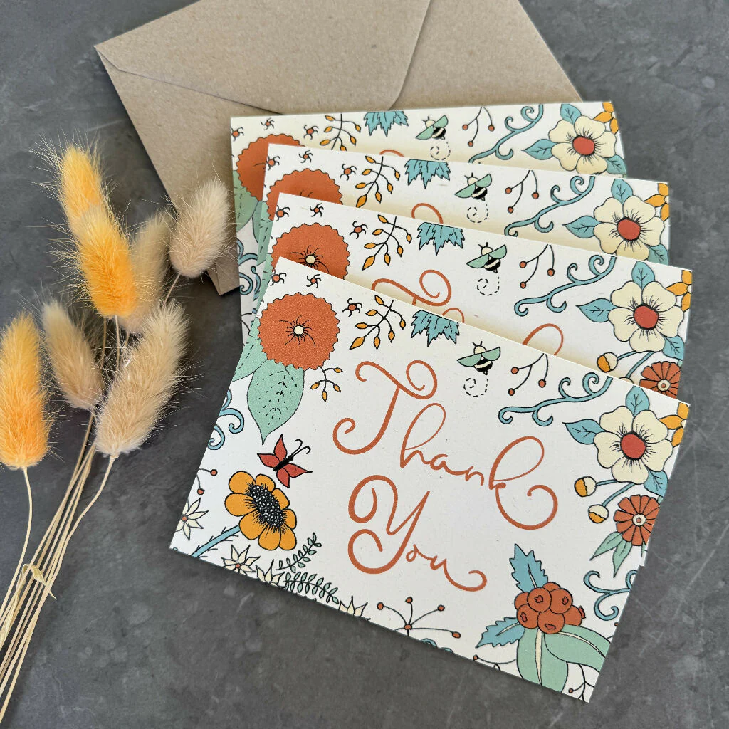 Thank You Note Card Set - Orange Florals - Image 3