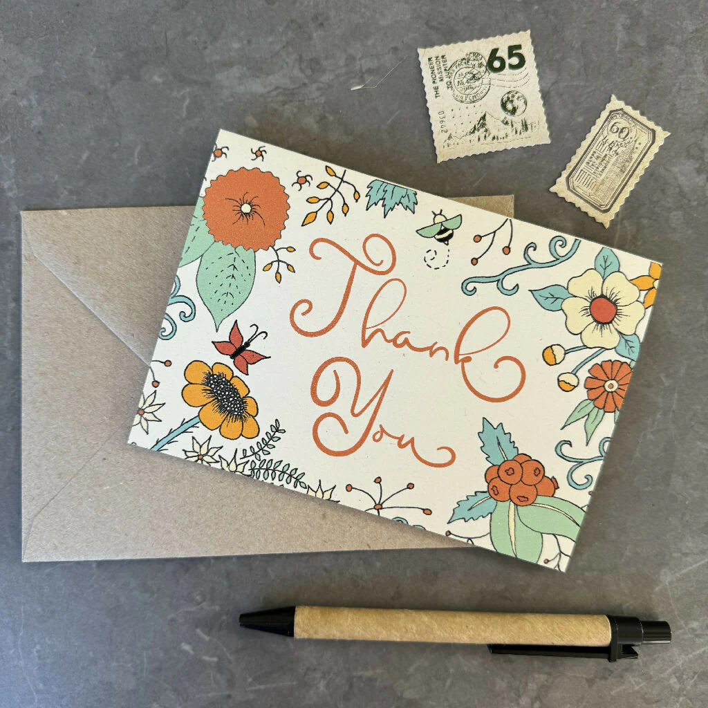 Thank You Note Card Set - Orange Florals - Image 4