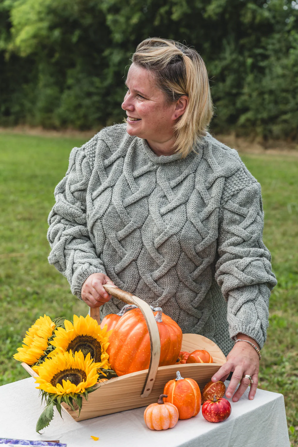 The Dunster - Tunic Cable Jumper - Light Grey - Image 2