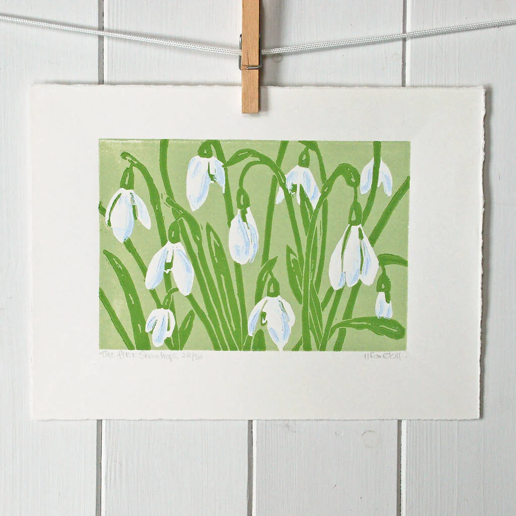 The first Snowdrops - Limited Edition - Original Linocut Print - Image 3