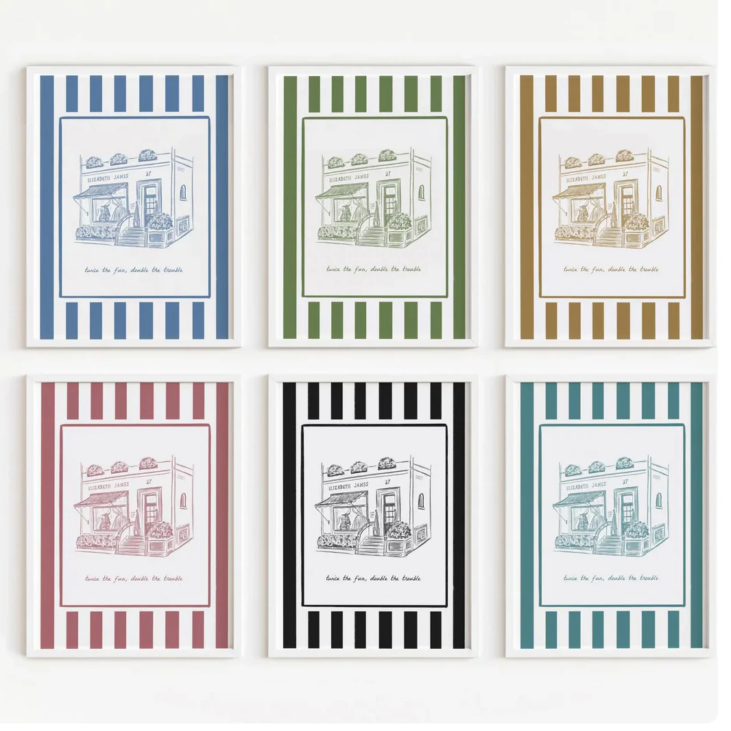 The Parent Trap Movie Art Illustration Print London Shop, Elizabeth James Bridal Store, Striped Artwork - Image 3