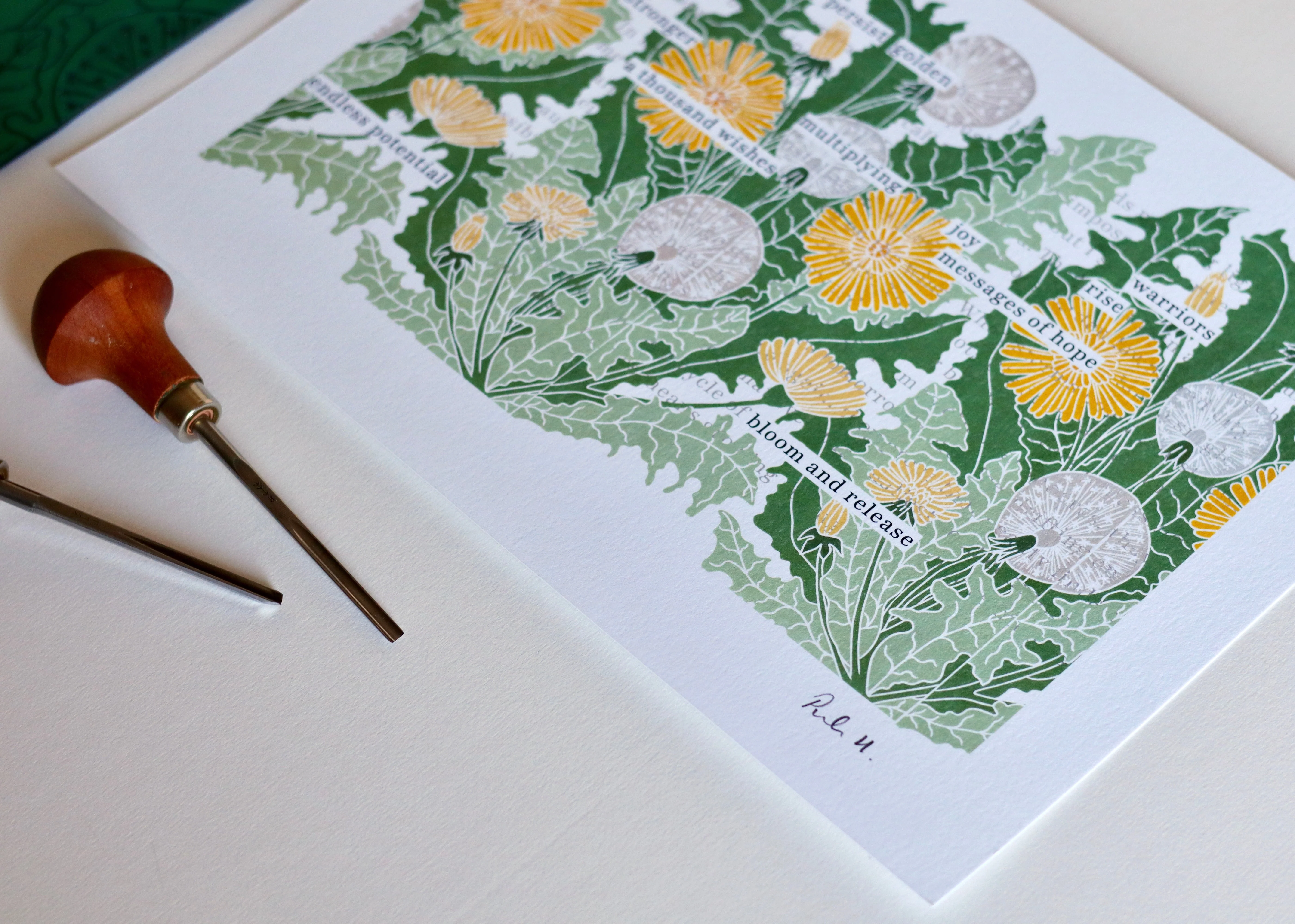 The Resilient Dandelion - Linocut Blackout Poetry Art | A5 or A4 Print on Cotton Paper - Image 2