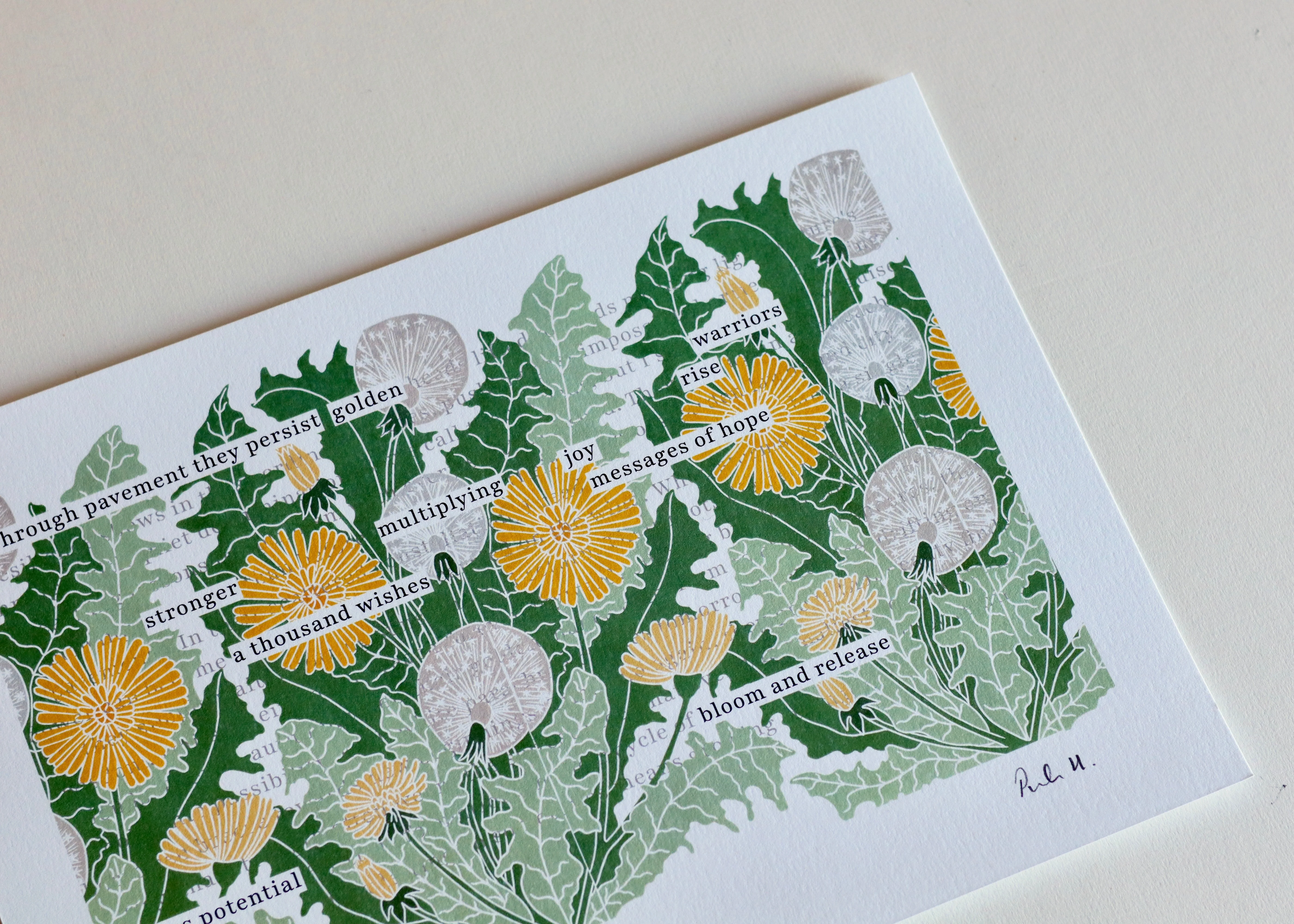 The Resilient Dandelion - Linocut Blackout Poetry Art | A5 or A4 Print on Cotton Paper - Image 5