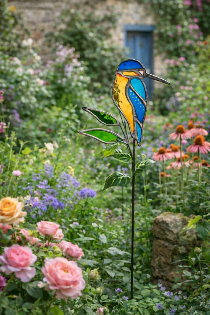 The Riverlight Kingfisher – Glass‑Winged Bird Resting on a Leafed Stem - Image 5