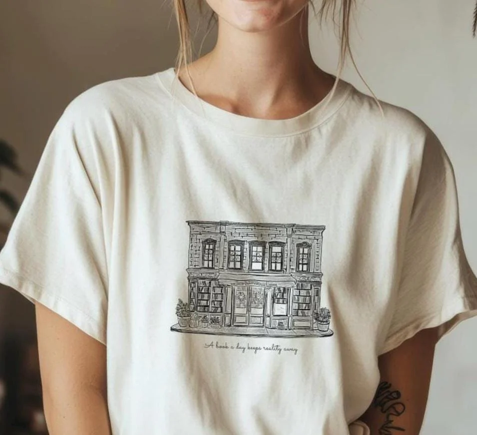 The Shop Around The Corner T shirt, You've got Mail Bookstore Illustration - Image 2