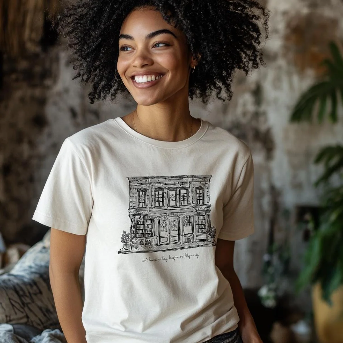 The Shop Around The Corner T shirt, You've got Mail Bookstore Illustration - Image 3