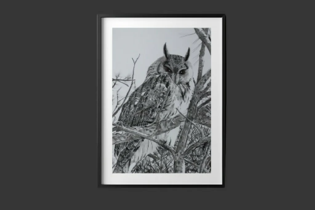 The Stenåsa Owl Plots Revenge, 22.5x32cm original artwork in black and white - Image 3
