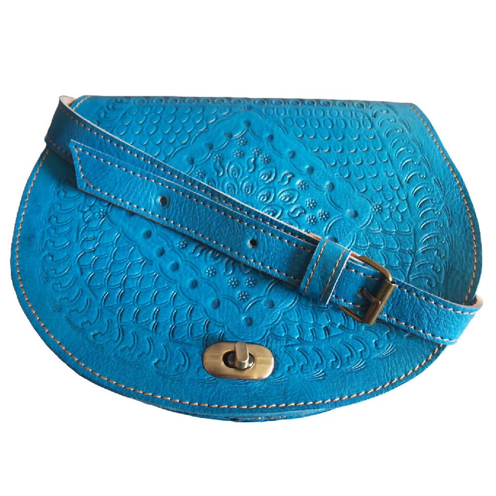 The Temara Embossed Saddle Bag in Bright Blue - Image 2