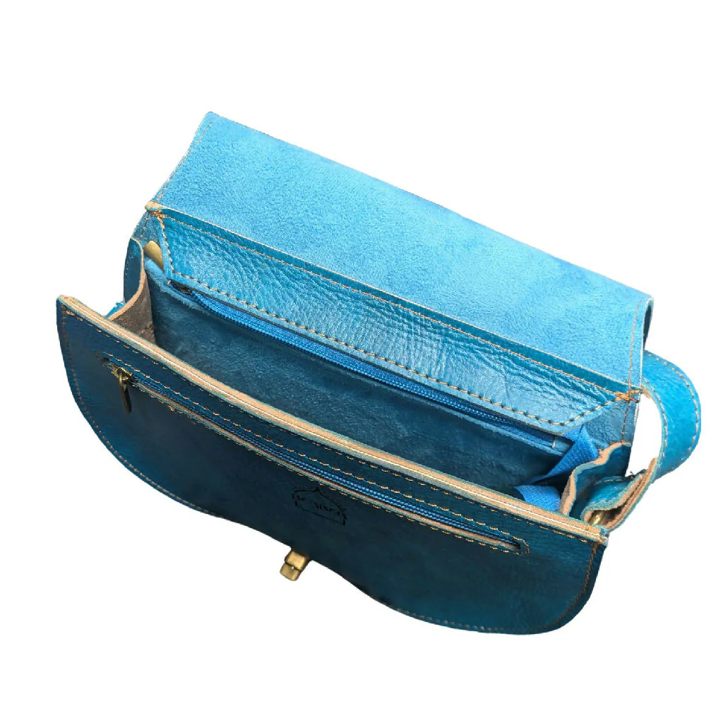 The Temara Embossed Saddle Bag in Bright Blue - Image 4
